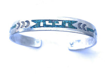 Load image into Gallery viewer, Vintage Navajo Turquoise, Coral &amp; Sterling Silver Inlay Cuff Bracelet