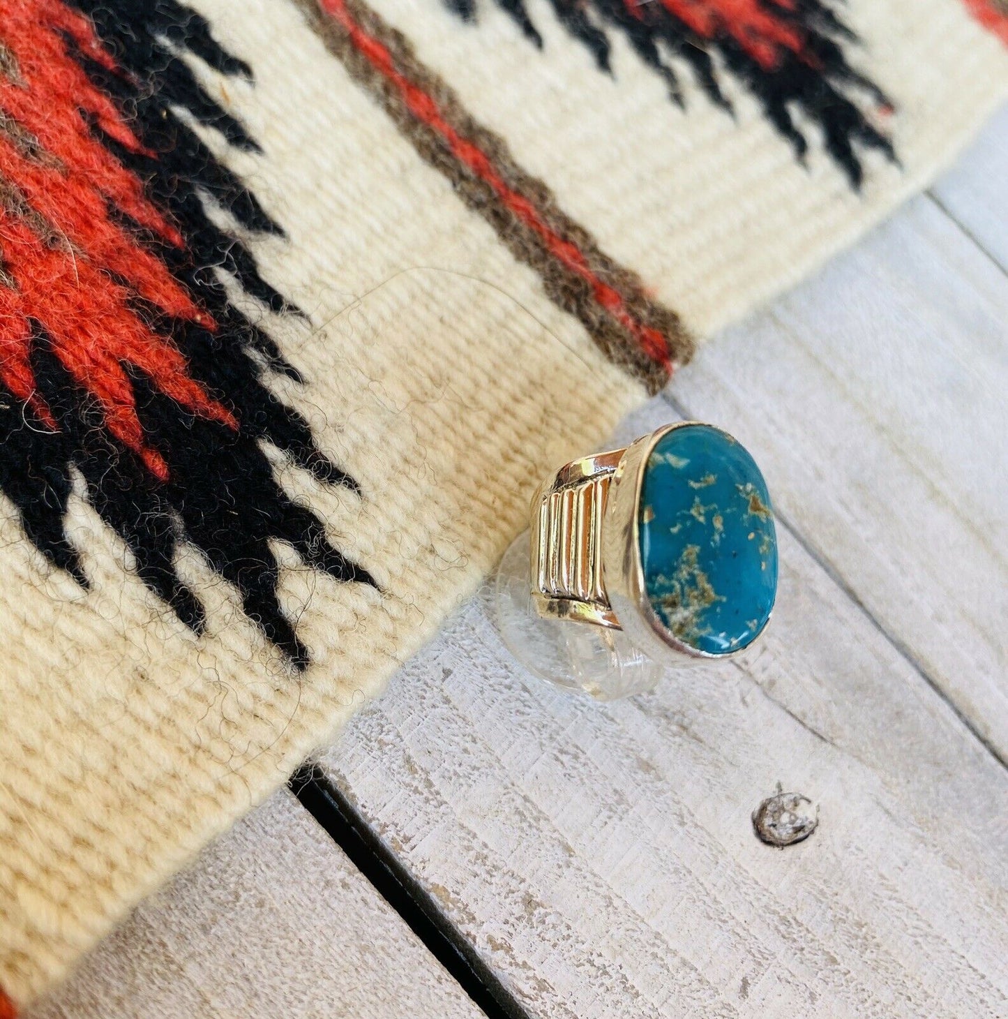 Navajo Sterling Silver & Royston Turquoise Cigar Band Rings