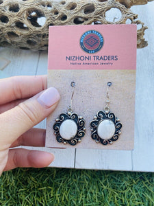Navajo Sterling Silver And White Buffalo Dangle Earrings