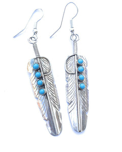 Navajo Turquoise & Sterling Silver Feather Dangle Earrings