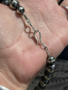 Navajo Sterling Silver & Number 8 Turquoise Beaded 10 Strand Necklace
