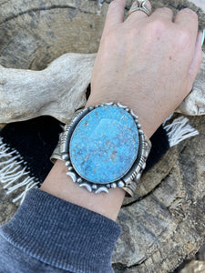 Navajo Southwest Kingman Turquoise & Sterling Silver Cuff Signed Danny Clark