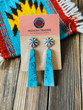 Load image into Gallery viewer, Navajo Sterling Silver &amp; Turquoise Slab Concho Dangle Earrings