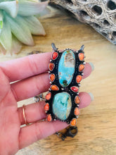 Load image into Gallery viewer, Navajo Sterling Silver, Spiny &amp; Royston Turquoise Cluster Necklace