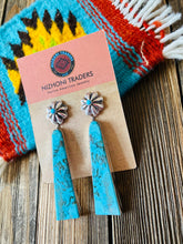 Load image into Gallery viewer, Navajo Sterling Silver &amp; Turquoise Slab Concho Dangle Earrings