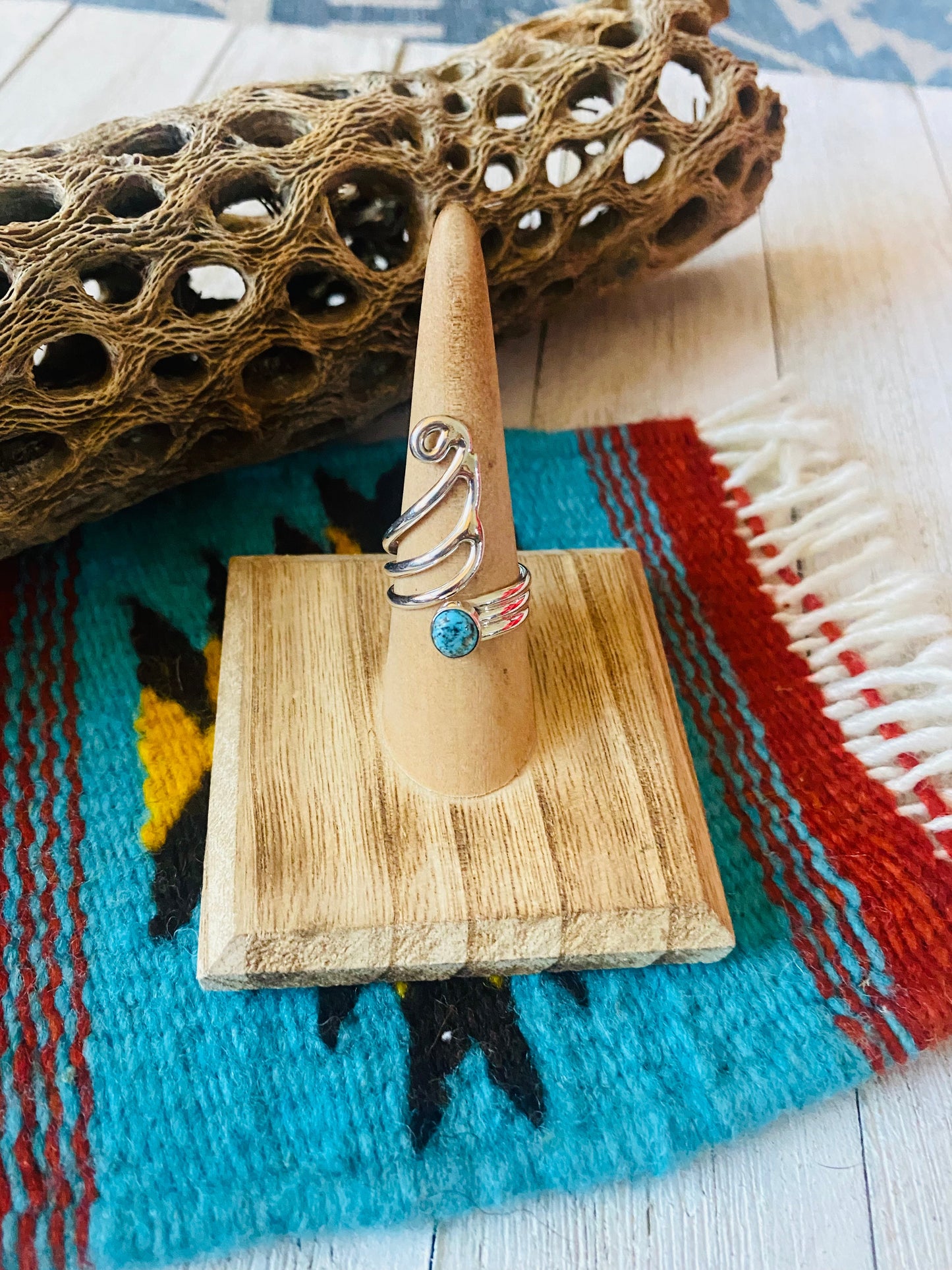 Navajo Kingman Turquoise & Sterling Silver Adjustable Ring