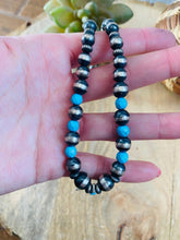 Load image into Gallery viewer, Sterling Silver Navajo Pearl &amp; Turquoise Beaded Cross Necklace