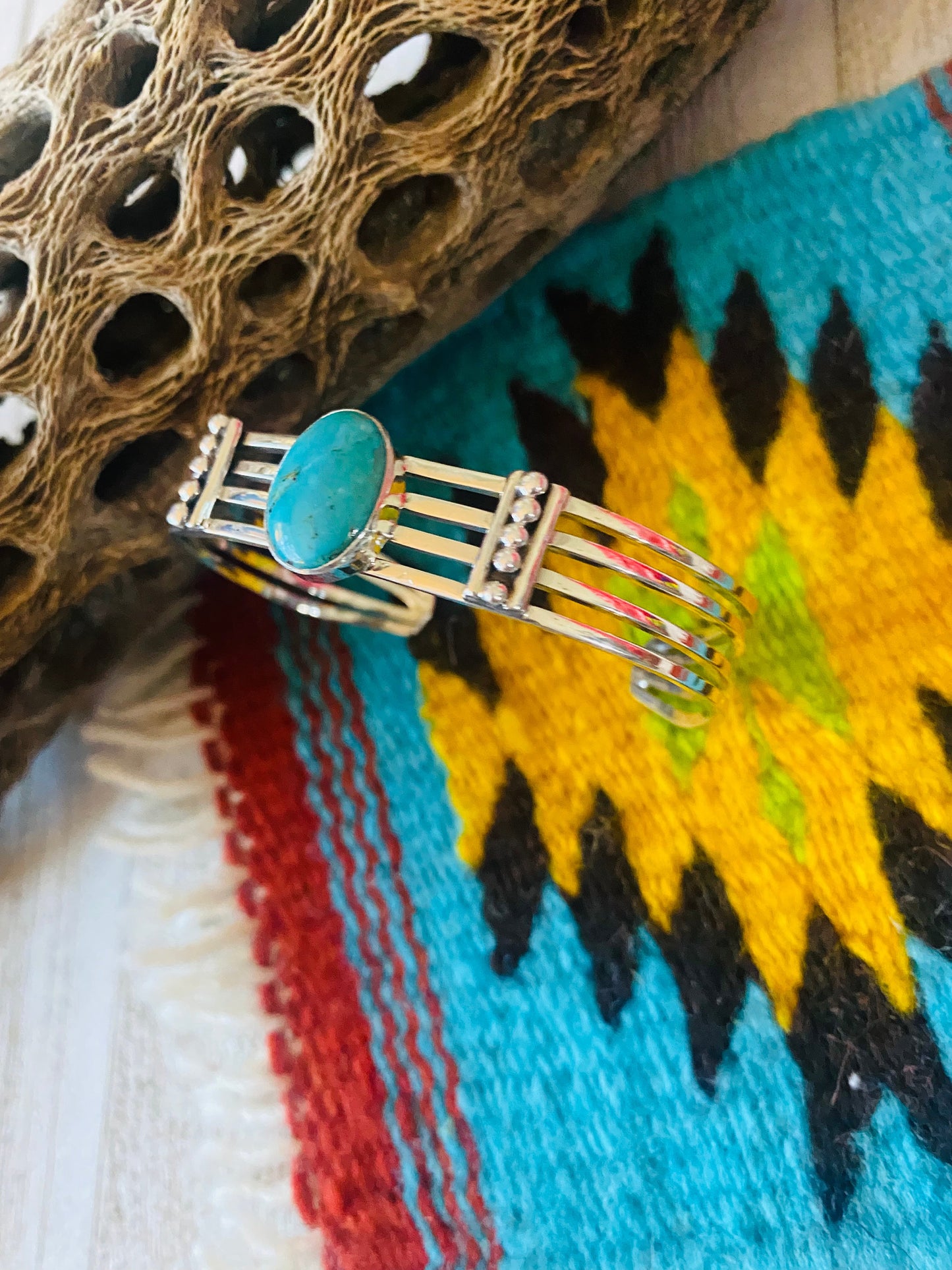 Navajo Sterling Silver & Kingman Turquoise Cuff Bracelet