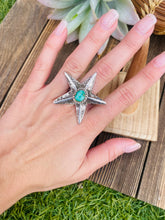 Load image into Gallery viewer, Navajo Sonoran Gold Turquoise &amp; Sterling Silver Star Ring Size 8 Signed