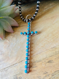 Beautiful Turquoise & Sterling Silver Cross Pendant