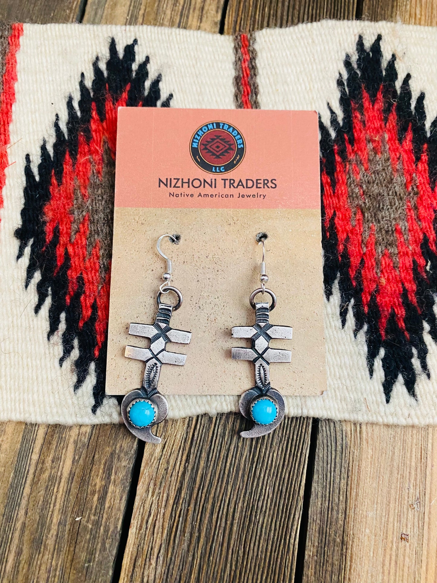 Navajo Turquoise & Sterling Silver Dangle Earrings By Kevin Billah