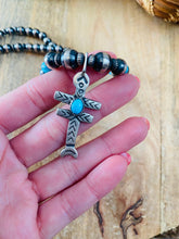 Load image into Gallery viewer, Sterling Silver Navajo Pearl &amp; Turquoise Beaded Cross Necklace