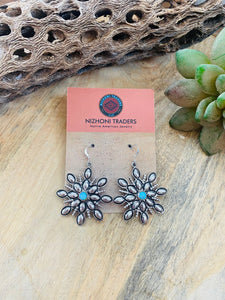 Old Pawn Vintage Navajo Opal & Sterling Silver Snowflake Dangle Earrings