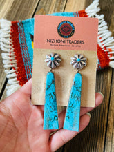 Load image into Gallery viewer, Navajo Sterling Silver &amp; Turquoise Slab Concho Dangle Earrings