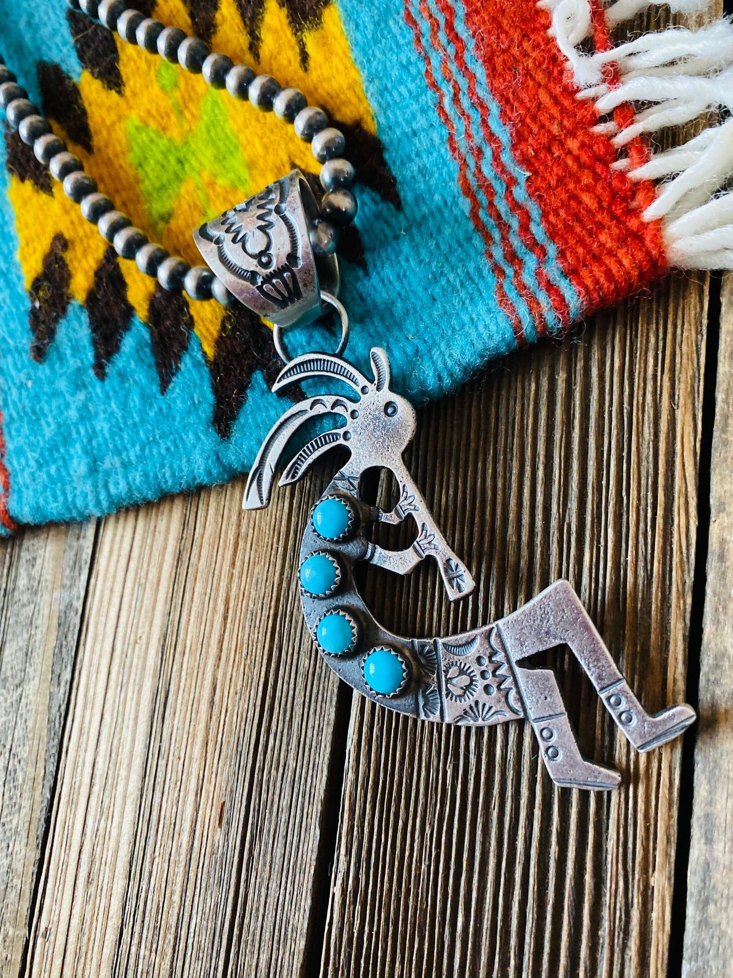 Navajo Turquoise & Sterling Silver Kokopelli Pendant by Kevin Billah