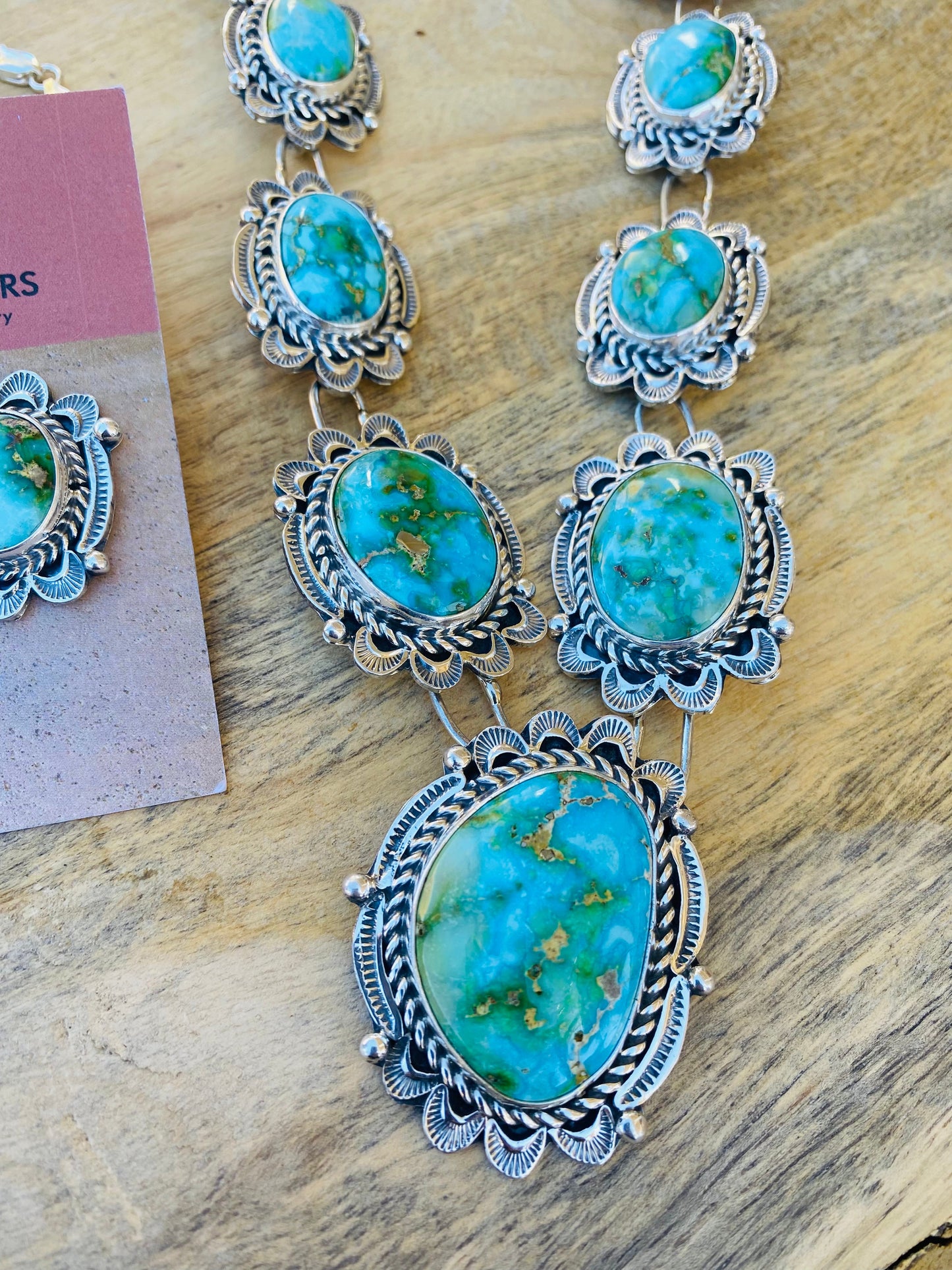 Navajo Sterling Silver & Sonoran Mountain Turquoise Necklace Set