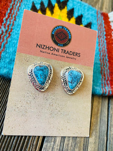 Navajo Kingman Turquoise & Sterling Silver Post Earrings Signed