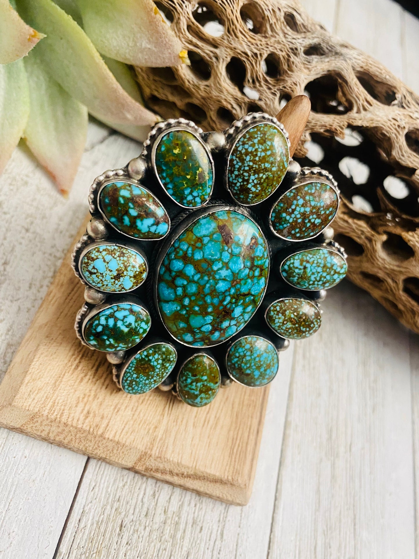 Navajo Kingman Web Turquoise & Sterling Silver Ring Size 7.5 By Kathleen Chavez