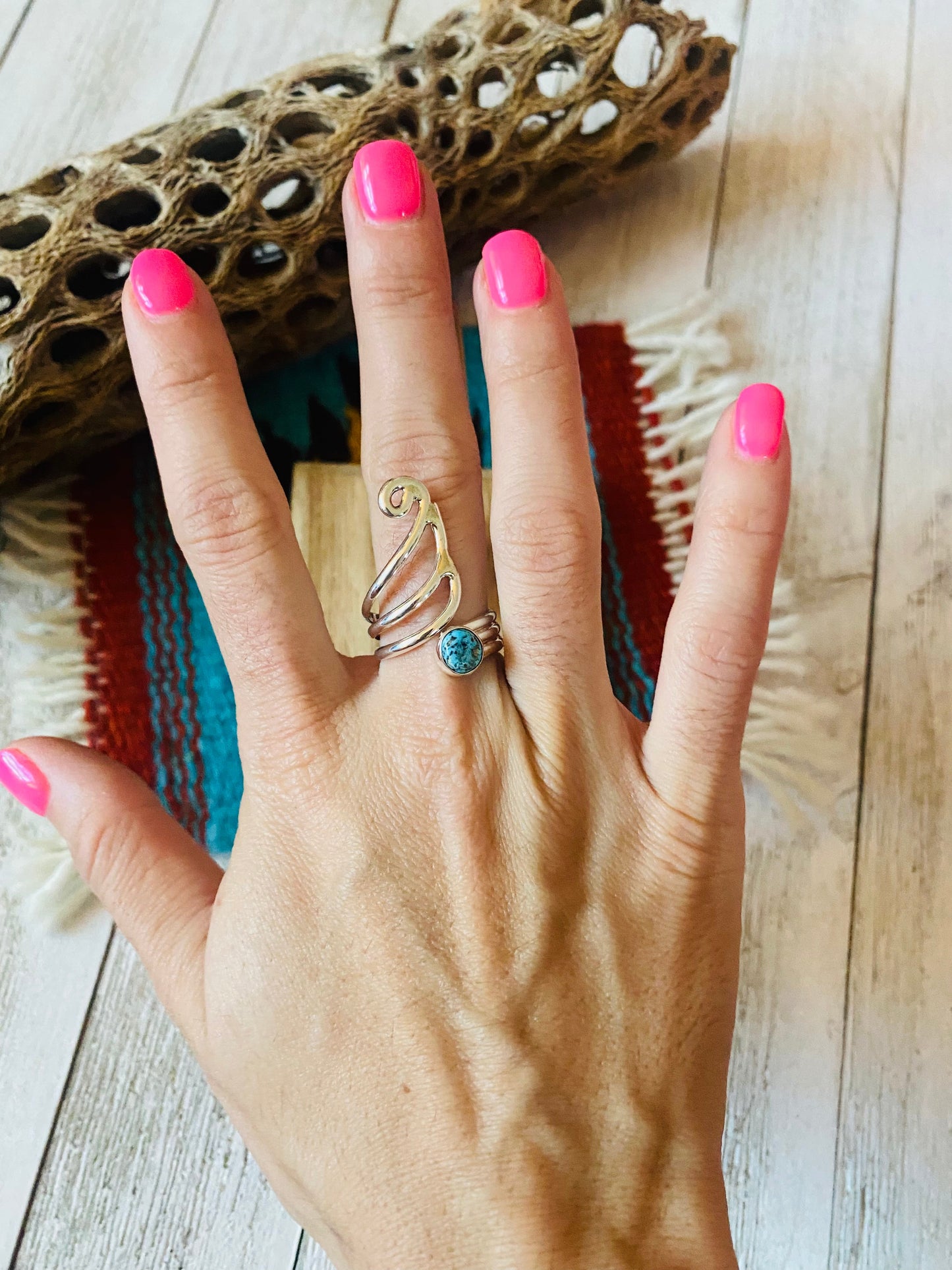 Navajo Kingman Turquoise & Sterling Silver Adjustable Ring