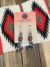 Load image into Gallery viewer, Navajo Coral &amp; Sterling Silver Naja Dangle Earrings By Kevin Billah