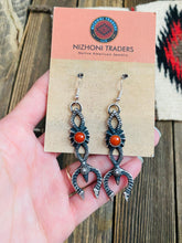 Load image into Gallery viewer, Navajo Coral &amp; Sterling Silver Naja Dangle Earrings By Kevin Billah