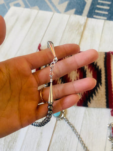 Navajo Coral, Turquoise & Sterling Silver Lariat Necklace