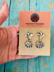 Navajo Hand Stamped Sterling Silver Concho Dangle Earrings
