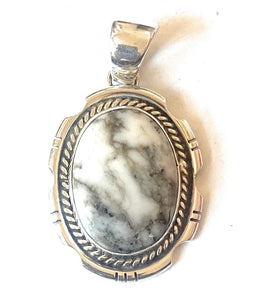Navajo White Buffalo And Sterling Silver Pendant Signed