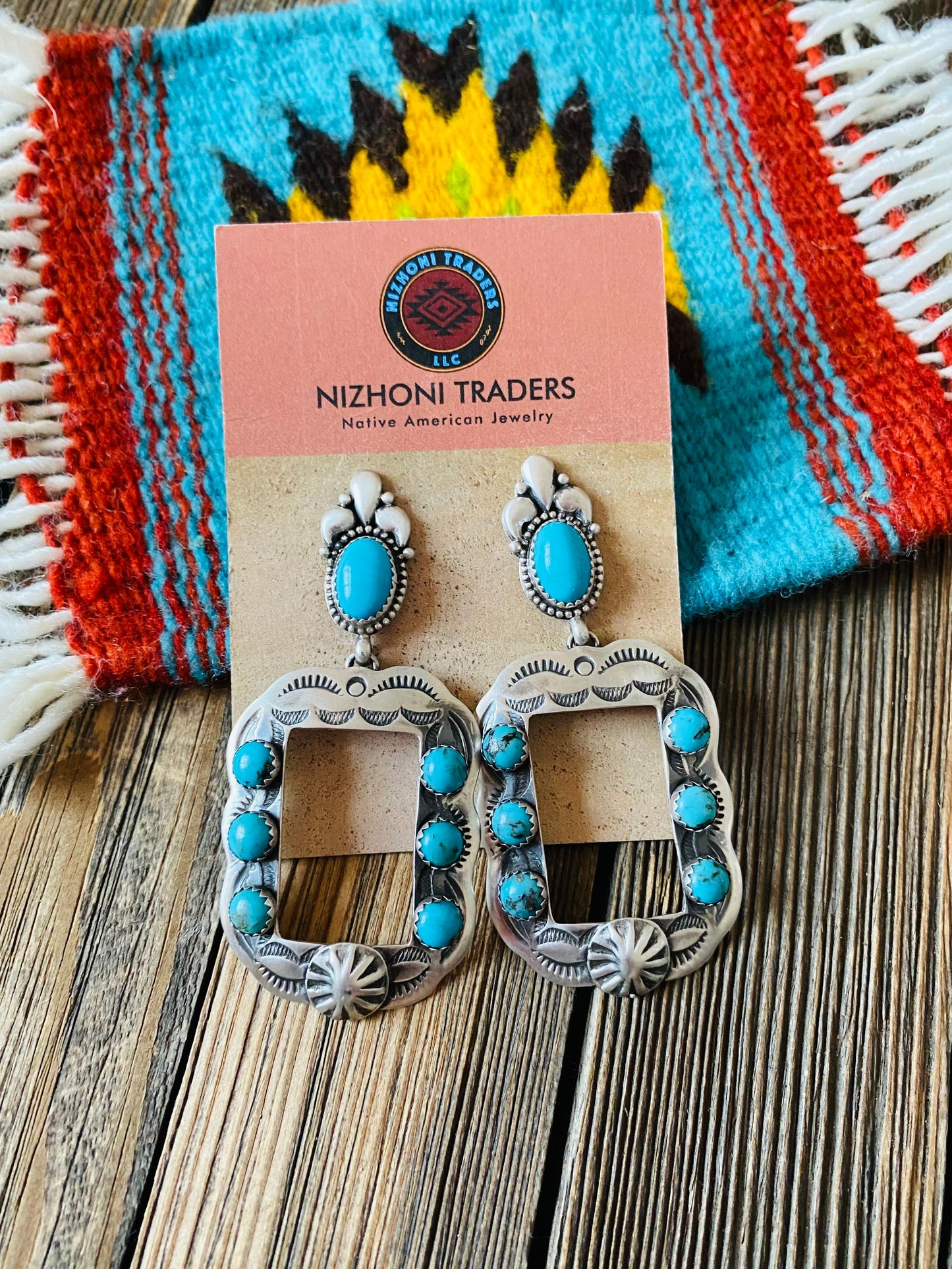 Navajo Turquoise & Sterling Silver Concho Dangle Earrings