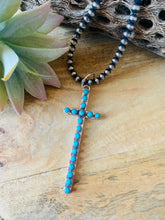 Load image into Gallery viewer, Beautiful Turquoise &amp; Sterling Silver Cross Pendant