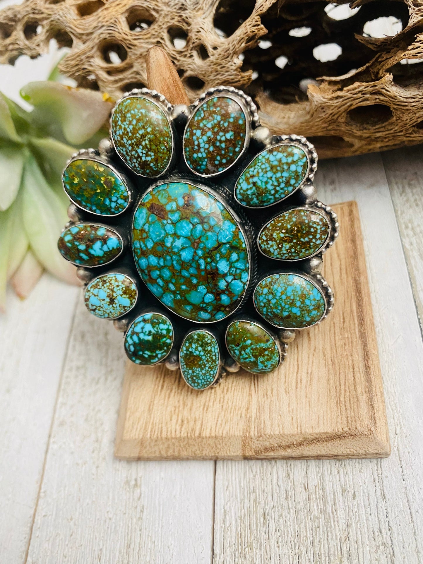 Navajo Kingman Web Turquoise & Sterling Silver Ring Size 7.5 By Kathleen Chavez