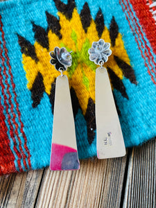 Navajo Sterling Silver & Turquoise Slab Concho Dangle Earrings