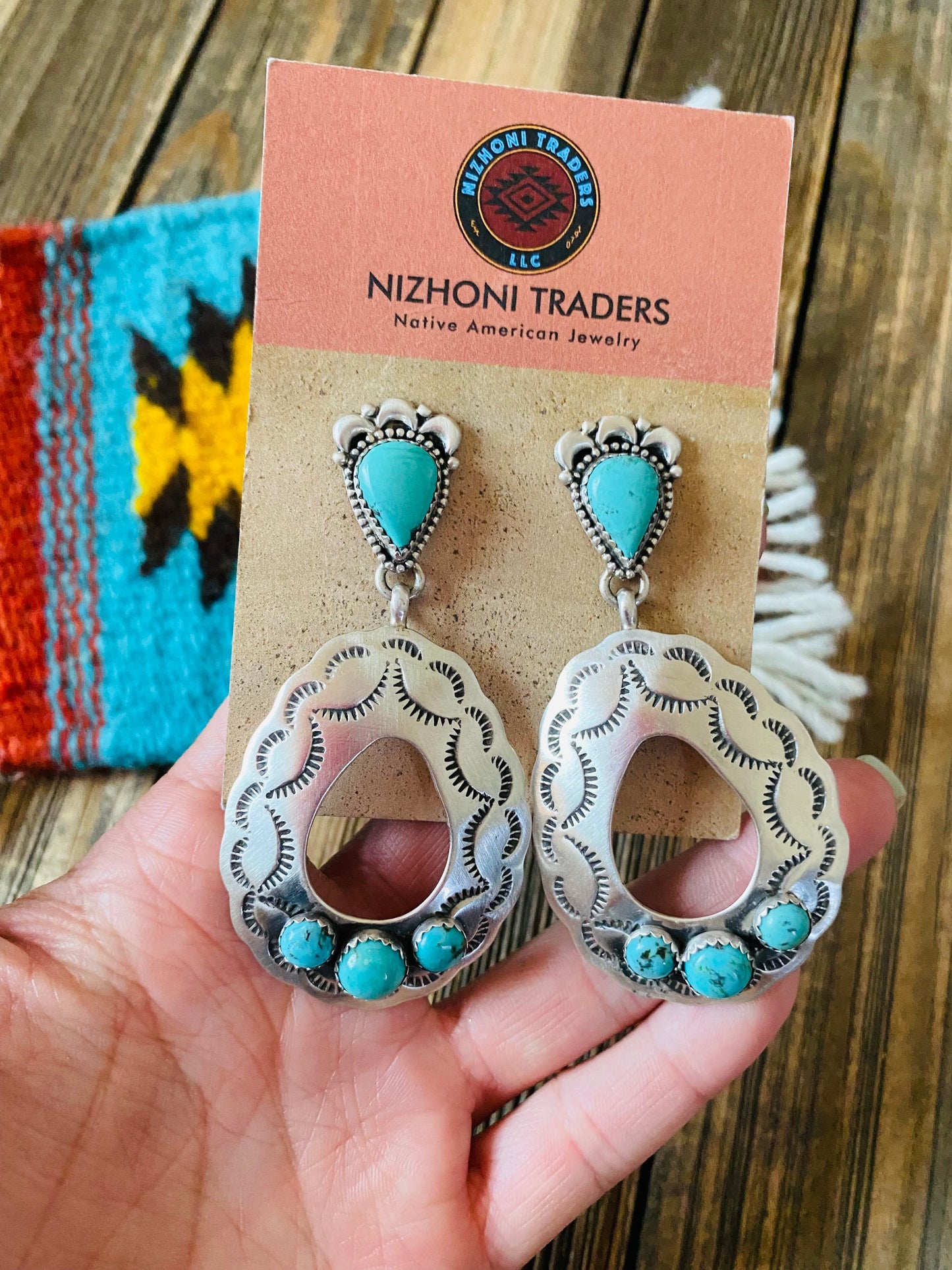 Navajo Turquoise & Sterling Silver Concho Dangle Earrings