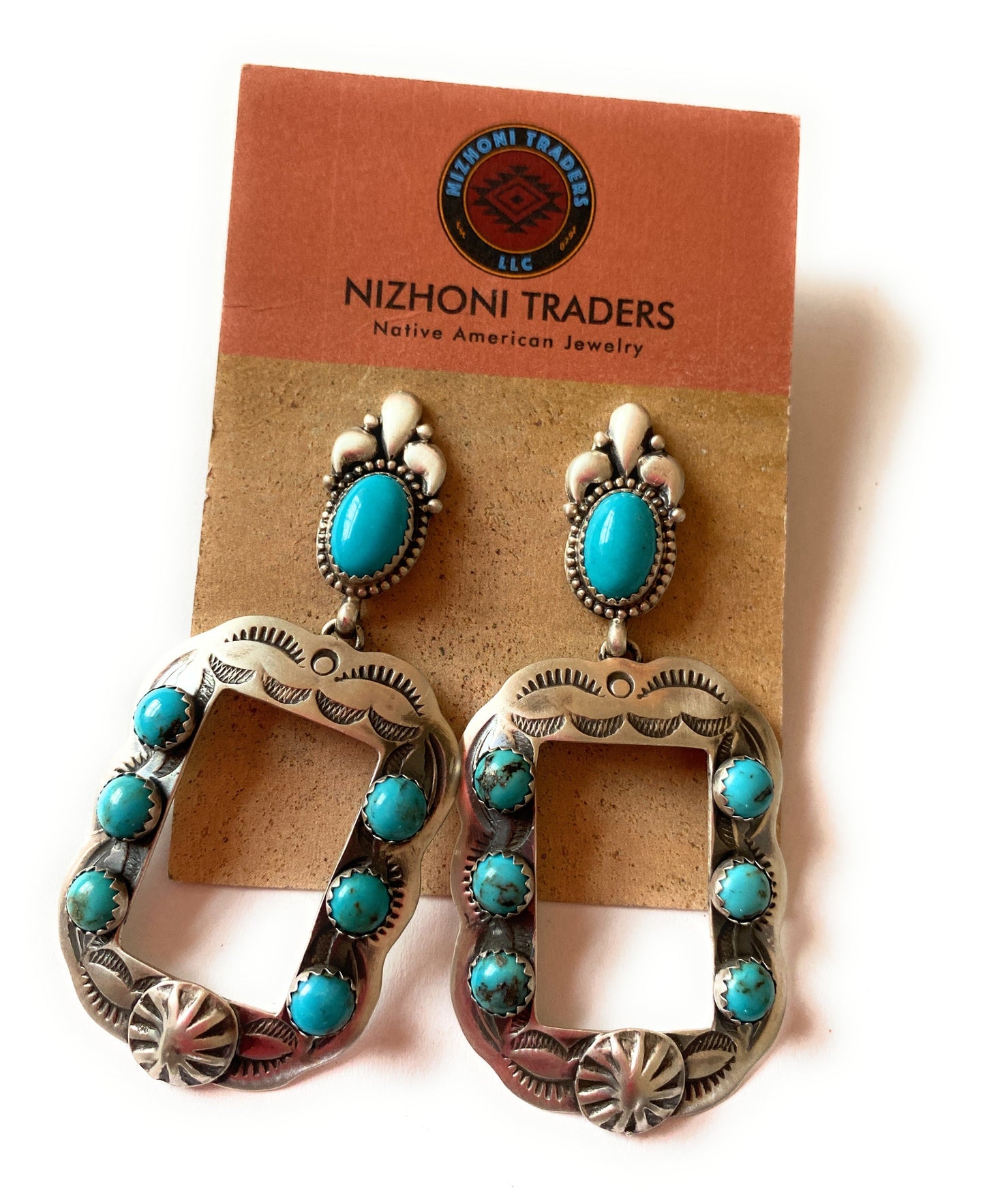 Navajo Turquoise & Sterling Silver Concho Dangle Earrings