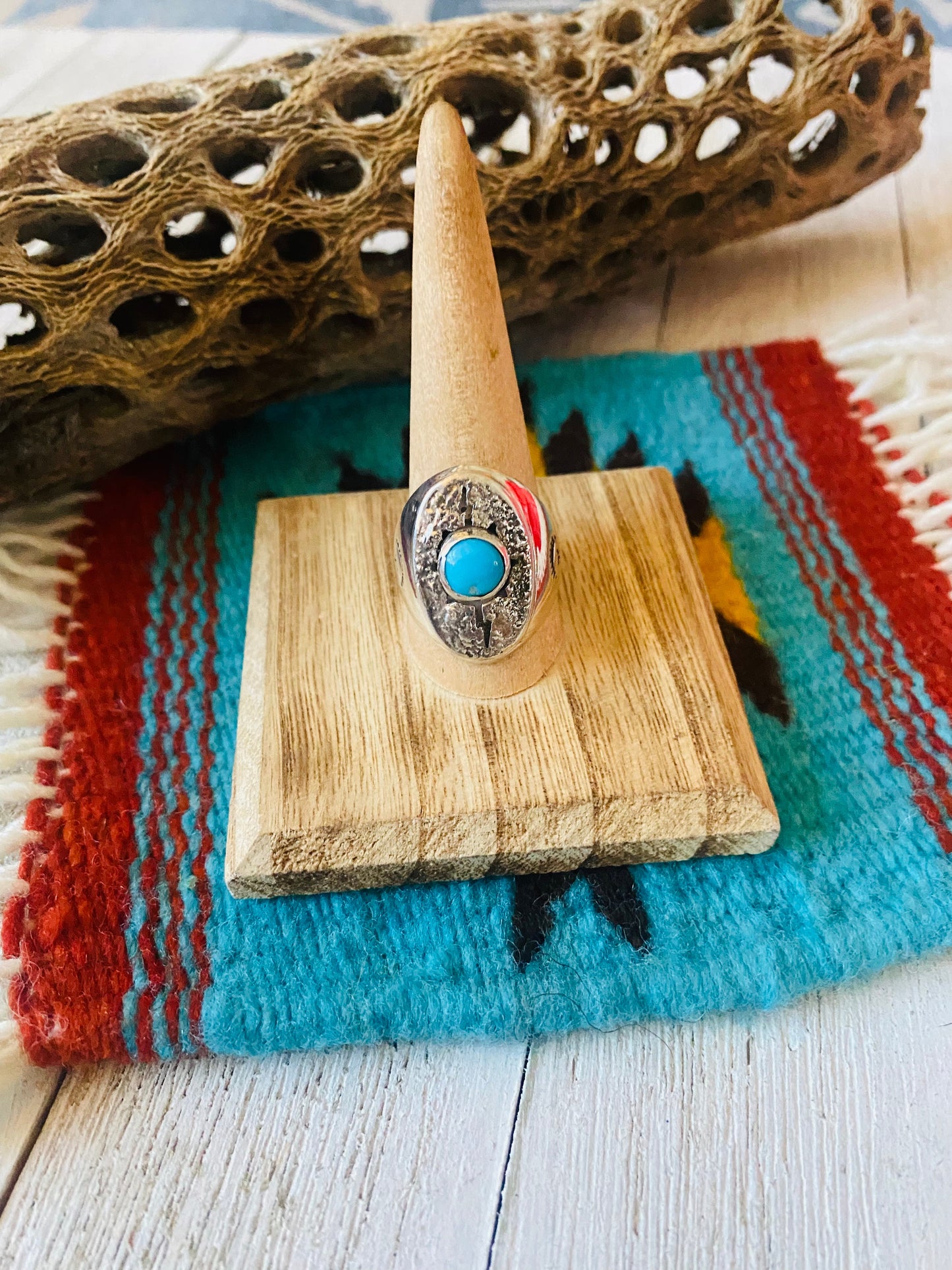 Navajo Kingman Turquoise & Sterling Silver Ring Size 10