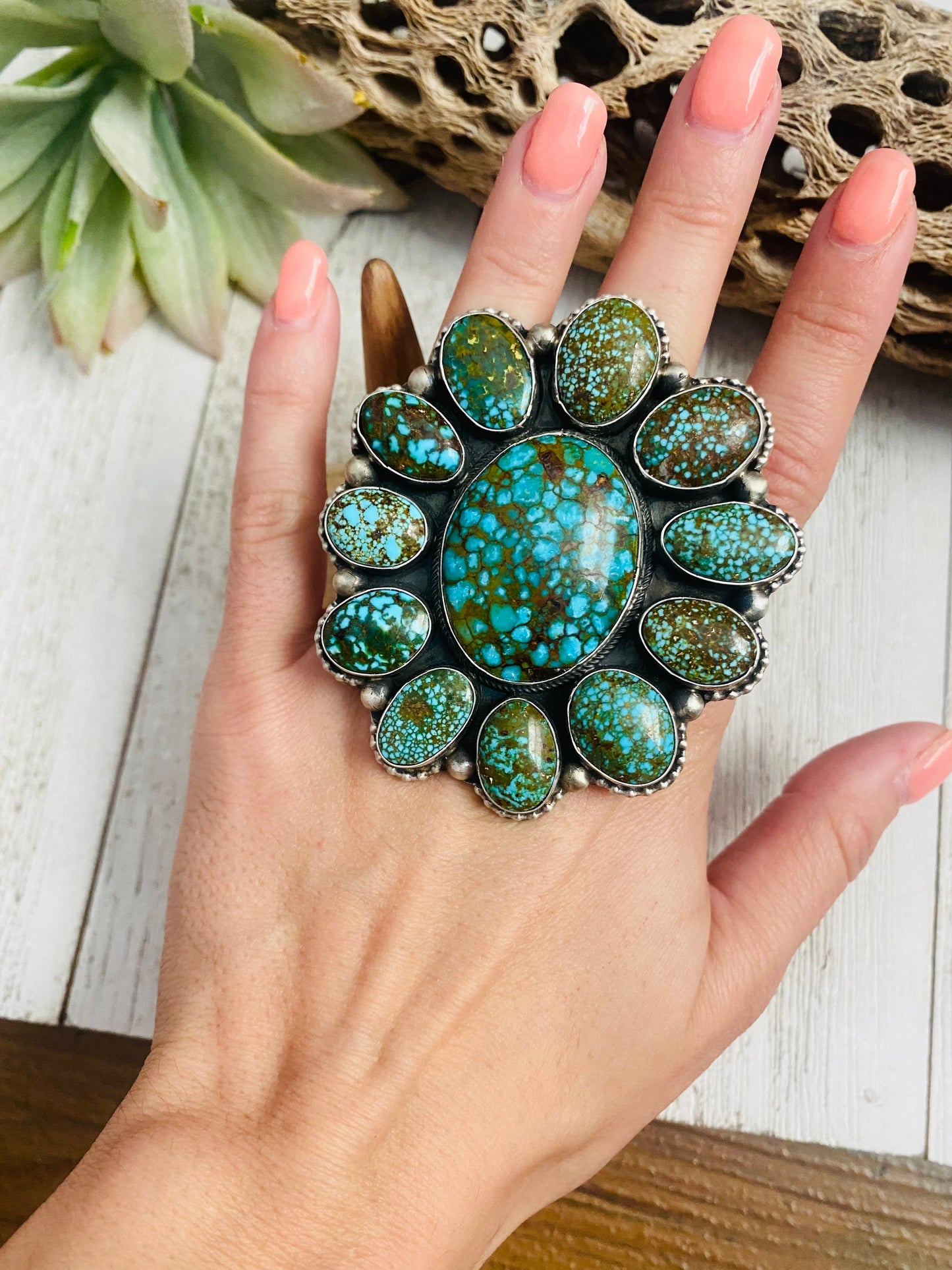 Navajo Kingman Web Turquoise & Sterling Silver Ring Size 7.5 By Kathleen Chavez