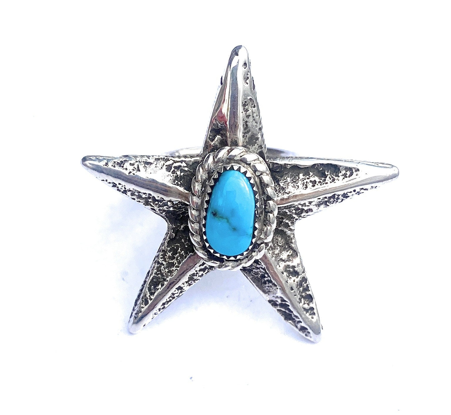 Navajo Turquoise & Sterling Silver Star Ring Size 7.5 Signed