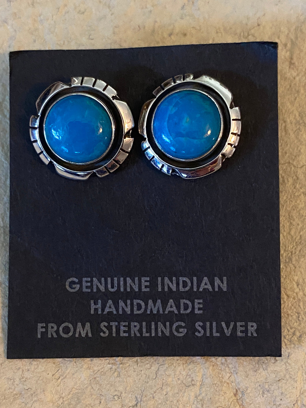 Navajo Turquoise & Sterling Silver 5/8 Inch Stud Earrings Signed