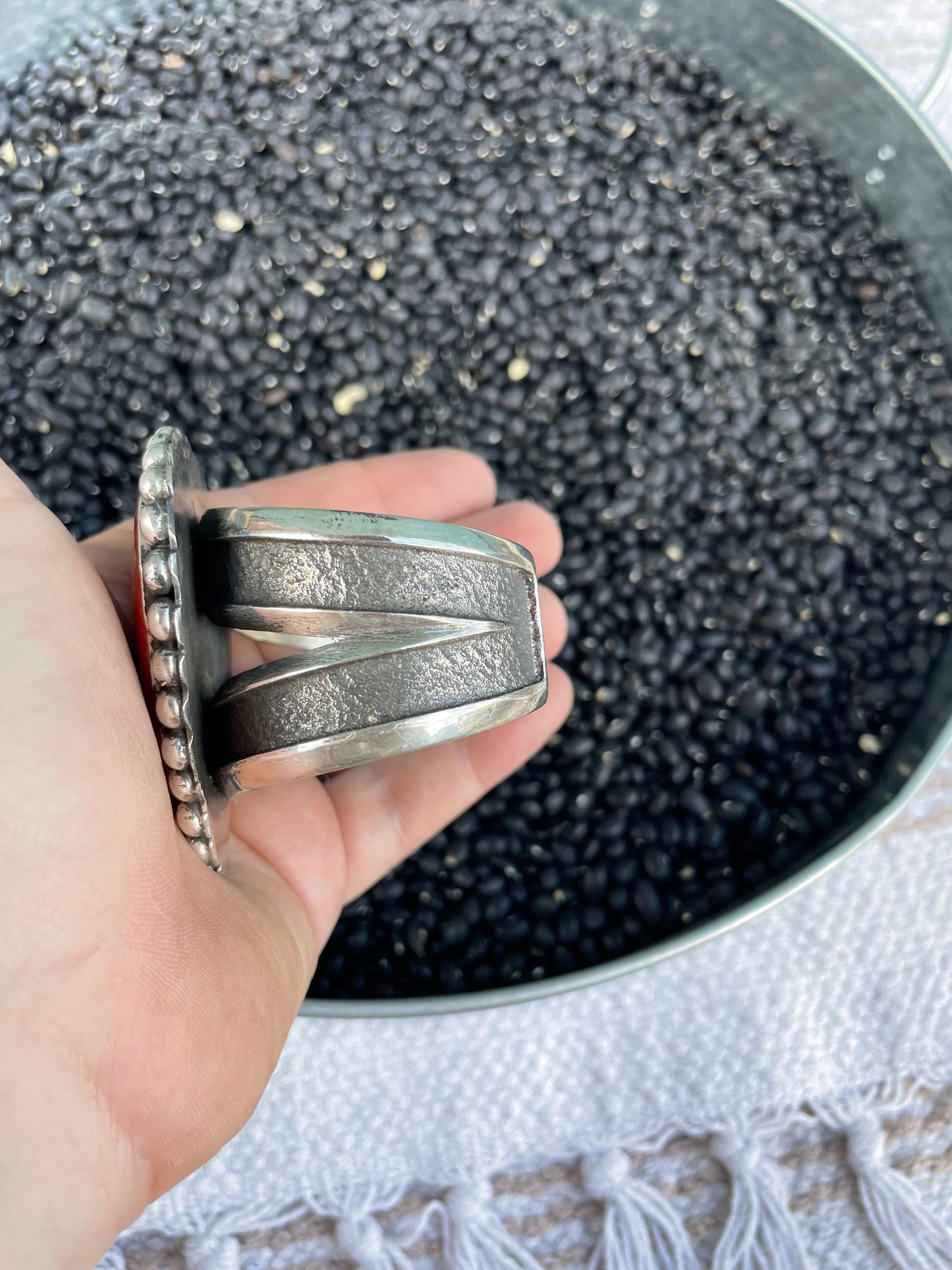 Navajo Orange Spiny And Sterling Silver Cuff Bracelet