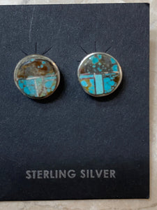 Turquoise- more Matrix & Sterling Silver button Stud Earrings