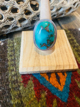 Load image into Gallery viewer, Navajo Gold Canyon Turquoise &amp; Sterling Silver Adjustable Ring by Wydell Billie