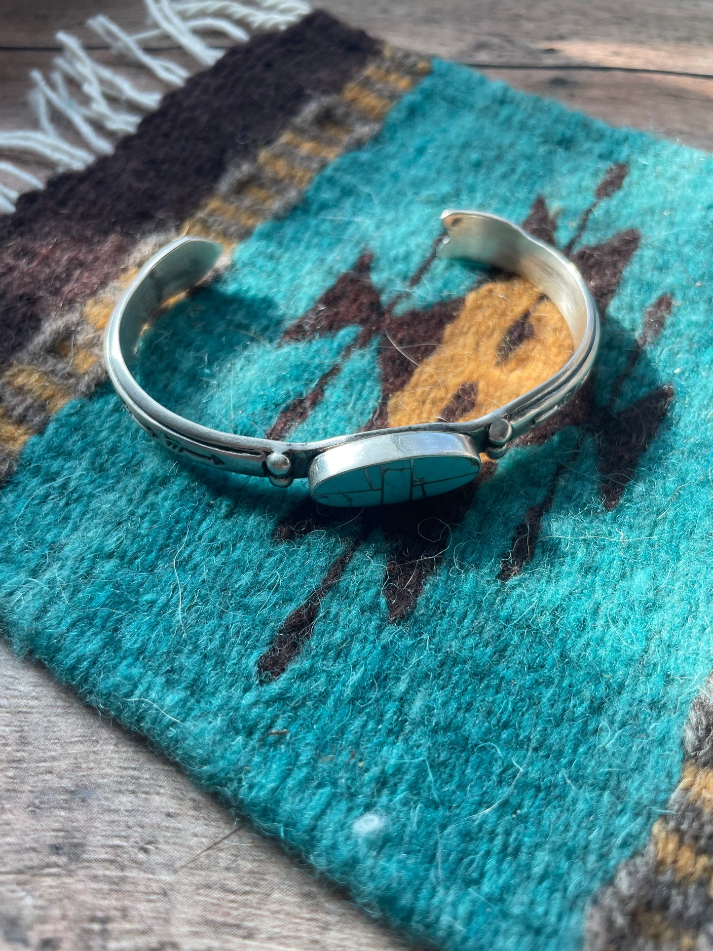 Navajo Handmade Sterling & Number 8 Turquoise Cuff