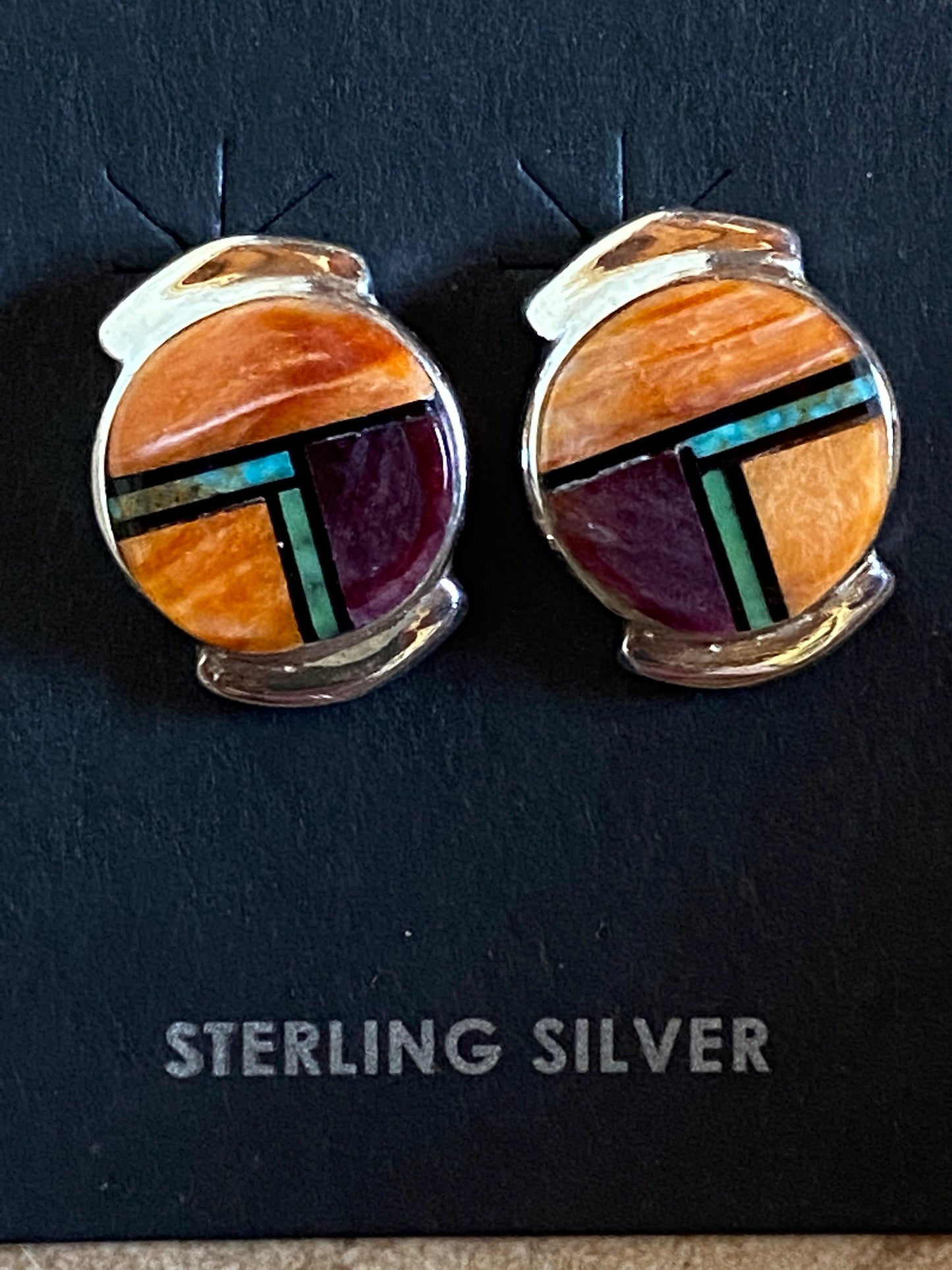 Navajo Orange Purple Spiny Stud Earrings