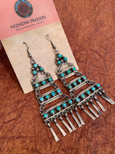 Load image into Gallery viewer, Vintage Turquoise and Sterling Navajo Chandelier Dangles