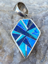 Load image into Gallery viewer, Navajo Lapis, Turquoise, Blue Opal Shield Pendant