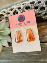 Load image into Gallery viewer, Navajo Sterling Silver &amp; Orange Spiny Post Earrings