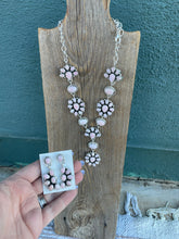 Load image into Gallery viewer, Navajo Queen Pink Conch Shell And Sterling Silver Lariat Necklace Earrings Set By Sheila Becenti