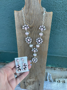 Navajo Queen Pink Conch Shell And Sterling Silver Lariat Necklace Earrings Set By Sheila Becenti