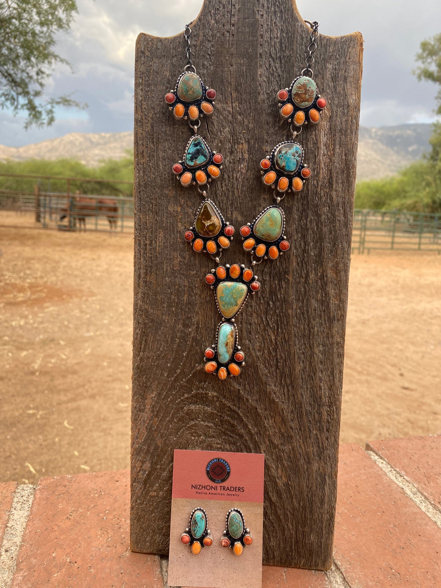 Sheila Becenti Royston Turquoise & Spiny Drop Necklace Set