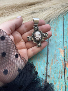 Navajo Wild Horse & Sterling Silver Cross Pendant By Chimney Butte